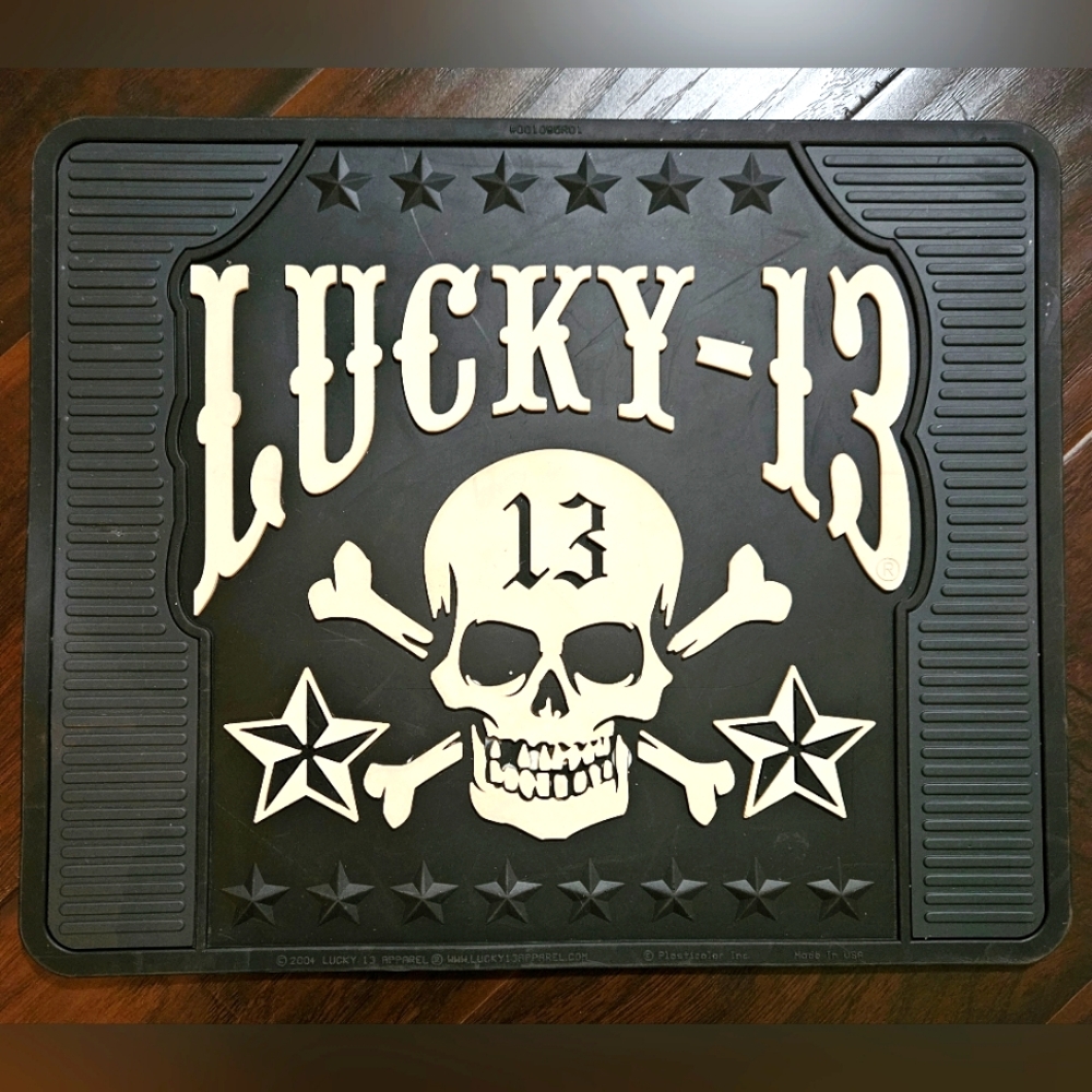 Vintage Lucky 13 Rubber Skull Utility Mat for entryway, car, garage